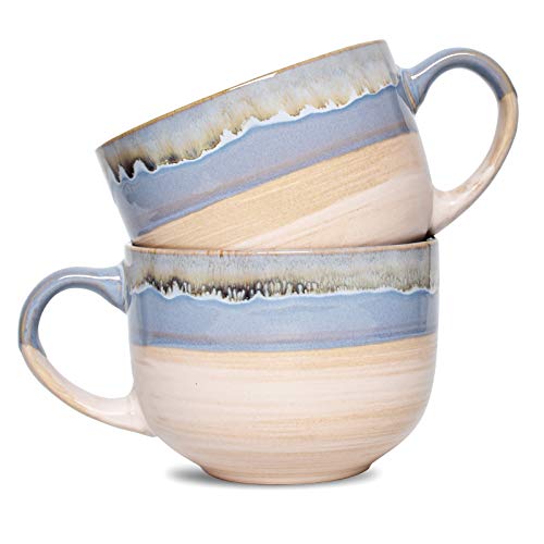 Bosmarlin Set of 2 Ceramic Latte Mugs, Blue