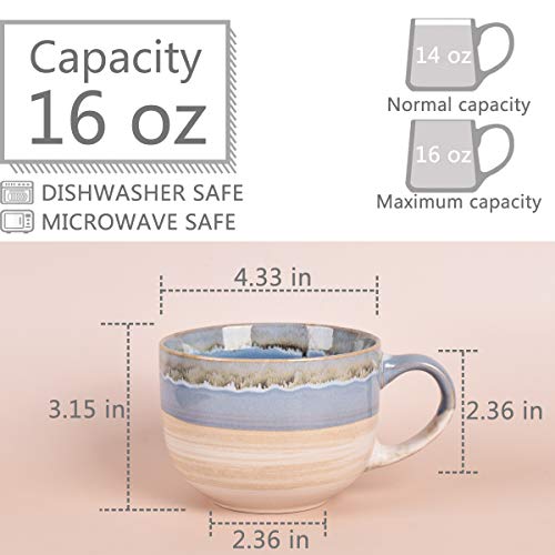 Bosmarlin Set of 2 Ceramic Latte Mugs, Blue