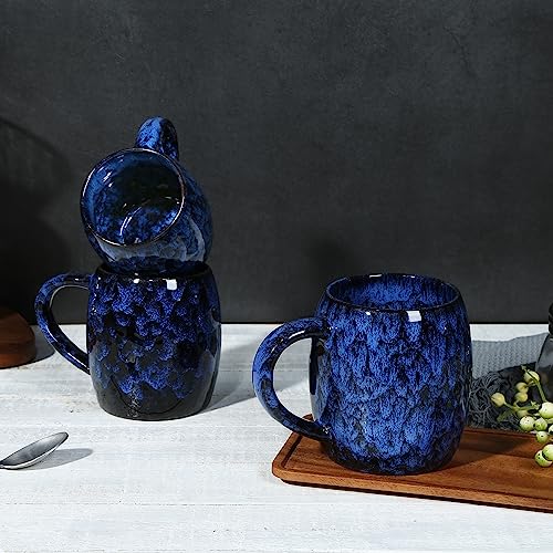 Handmade 26 oz Ceramic Coffee Mug (Deep Blue)