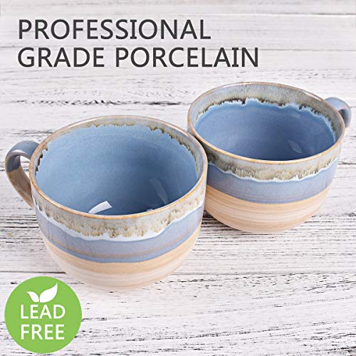 Bosmarlin Set of 2 Ceramic Latte Mugs, Blue