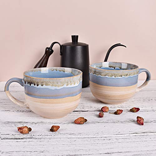 Bosmarlin Set of 2 Ceramic Latte Mugs, Blue
