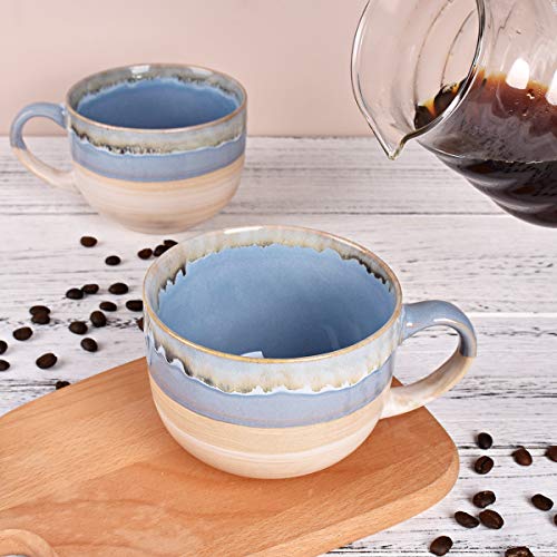 Bosmarlin Set of 2 Ceramic Latte Mugs, Blue