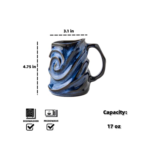 17oz Embossed Face Shape Ceramic Coffee Mug - Blue