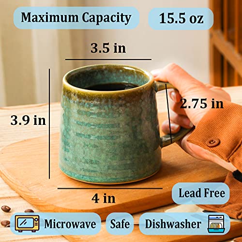 Handmade Ceramic Coffee Mug, 15.5 oz, Blue Green