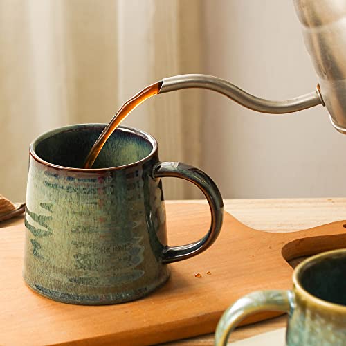 Handmade Ceramic Coffee Mug, 15.5 oz, Blue Green
