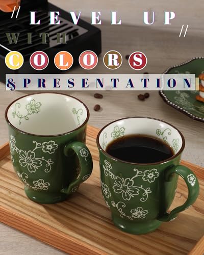KUNABOO Ceramic Coffee Mug Set - Sakura Floral Green