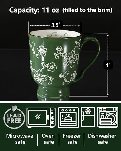 KUNABOO Ceramic Coffee Mug Set - Sakura Floral Green