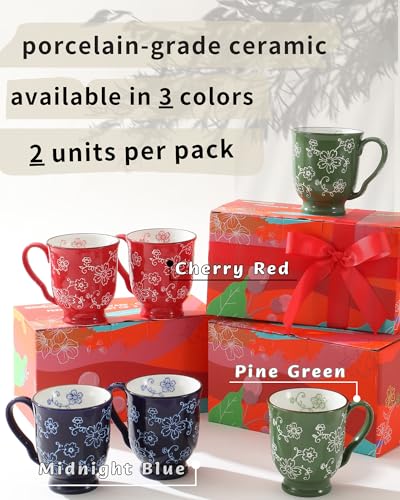 KUNABOO Ceramic Coffee Mug Set - Sakura Floral Green