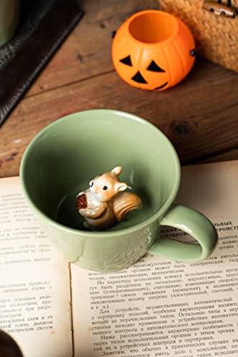 Squirrel Ceramic Cup 3D Animal Inside Mug, Handmade
