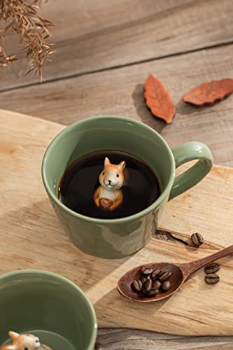 Squirrel Ceramic Cup 3D Animal Inside Mug, Handmade
