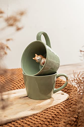 Squirrel Ceramic Cup 3D Animal Inside Mug, Handmade