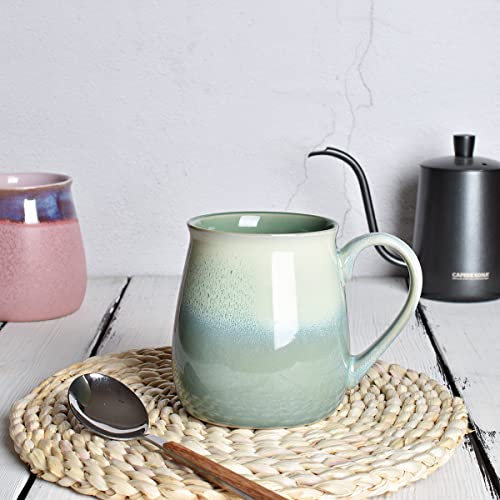 Bosmarlin Large Green Ceramic Coffee Mug, 21 Oz