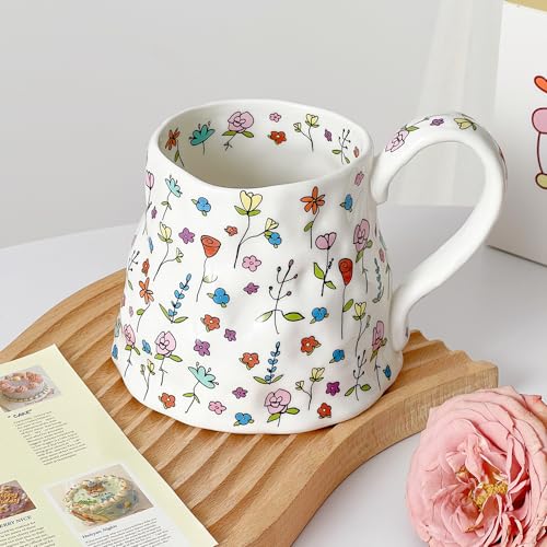 Floral Design Ceramic Coffee Mug - 18 oz