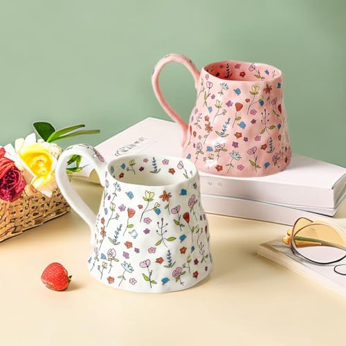 Floral Design Ceramic Coffee Mug - 18 oz