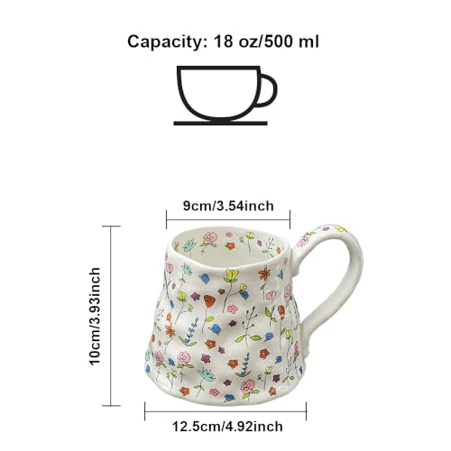 Floral Design Ceramic Coffee Mug - 18 oz