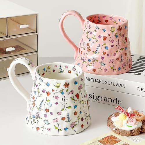 Floral Design Ceramic Coffee Mug - 18 oz