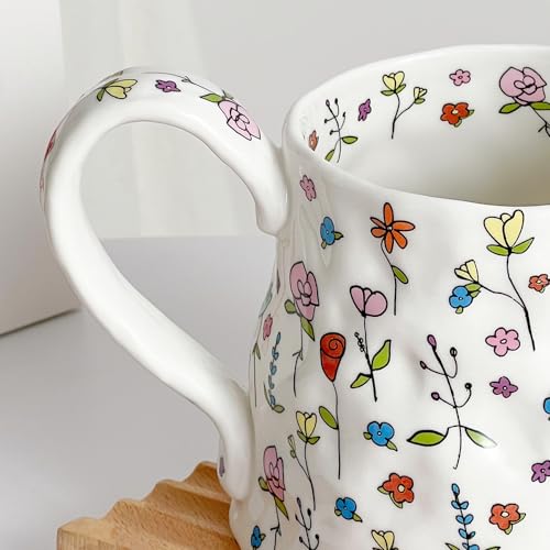 Floral Design Ceramic Coffee Mug - 18 oz