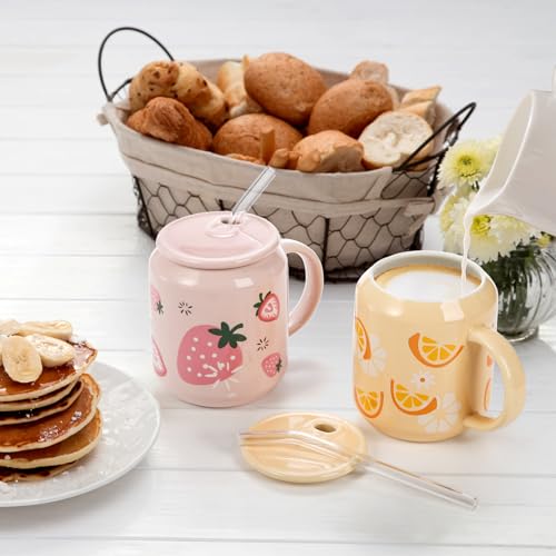 Noamus Ceramic Fruit Pattern Coffee Mugs, 13 Oz