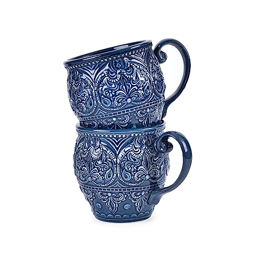 Baroque Style Stoneware Coffee Mugs Set of 2