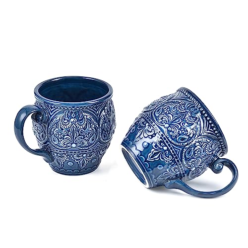 Baroque Style Stoneware Coffee Mugs Set of 2