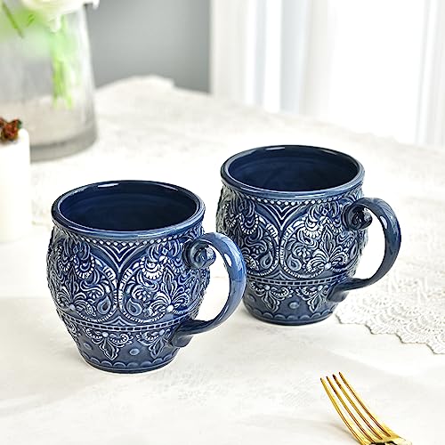 Baroque Style Stoneware Coffee Mugs Set of 2