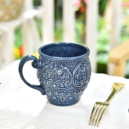 Baroque Style Stoneware Coffee Mugs Set of 2