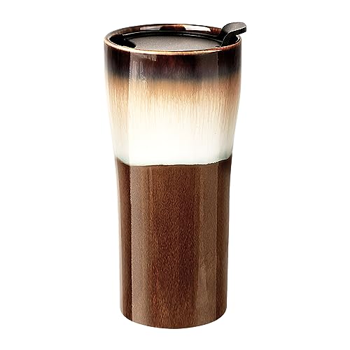 15oz Double Wall Ceramic Travel Coffee Mug with Lid