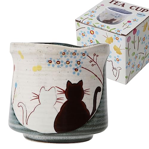 Handmade Kutani Yaki Cat Mug - Japanese Pottery