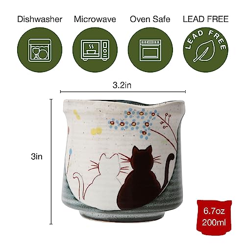 Handmade Kutani Yaki Cat Mug - Japanese Pottery
