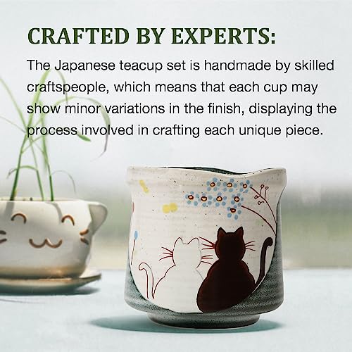 Handmade Kutani Yaki Cat Mug - Japanese Pottery