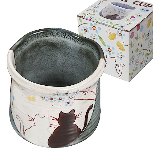 Handmade Kutani Yaki Cat Mug - Japanese Pottery