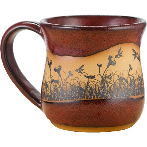 Handmade Ceramic Hummingbirdscape 14 oz. Mug in Real Red Glaze
