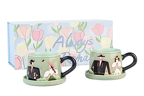 ODIINCY Couple Wedding Coffee Mugs Handmade Ceramic Sets