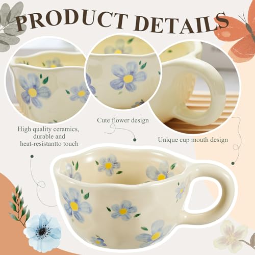 Vesici 4 Pcs Flower Ceramic Coffee Mugs 8.5 oz