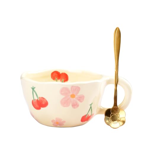 XinHuiGY Cute Handmade Floral Coffee Mug with Spoon