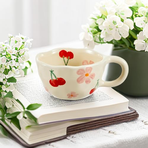 XinHuiGY Cute Handmade Floral Coffee Mug with Spoon