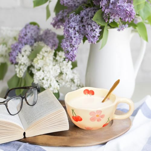 XinHuiGY Cute Handmade Floral Coffee Mug with Spoon