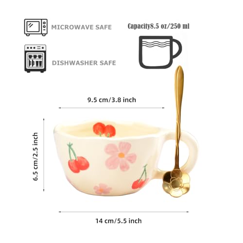 XinHuiGY Cute Handmade Floral Coffee Mug with Spoon