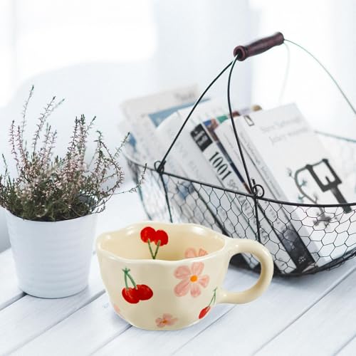XinHuiGY Cute Handmade Floral Coffee Mug with Spoon