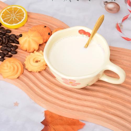 XinHuiGY Cute Handmade Floral Coffee Mug with Spoon