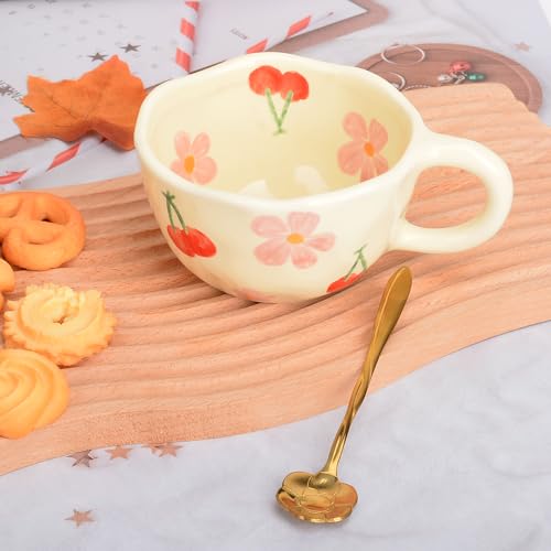 XinHuiGY Cute Handmade Floral Coffee Mug with Spoon