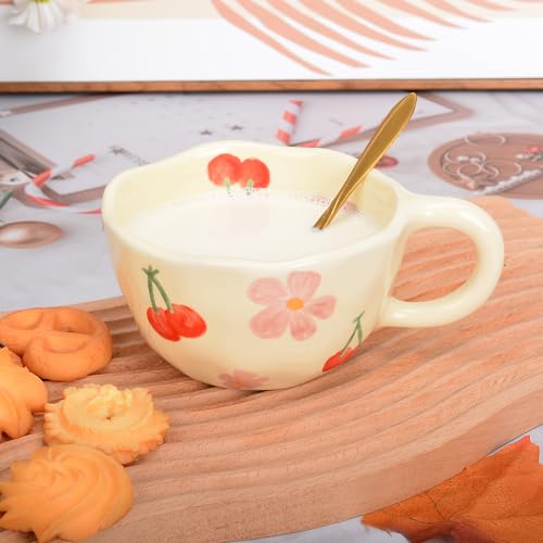 XinHuiGY Cute Handmade Floral Coffee Mug with Spoon