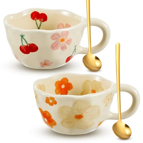Vesici 2 Pcs Ceramic Floral Coffee Mug Set