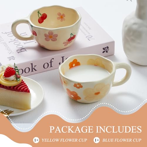 Vesici 2 Pcs Ceramic Floral Coffee Mug Set