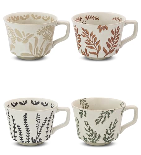 Set of 4 Ceramic Coffee Mugs, 12 oz, Unique Butterfly Design