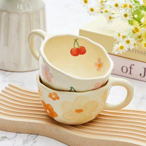Vesici 2 Pcs Ceramic Floral Coffee Mug Set