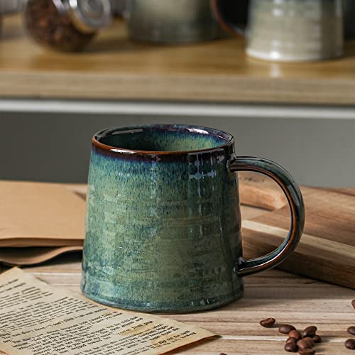 Handmade Ceramic Coffee Mug Set, 16 oz, Blue Green