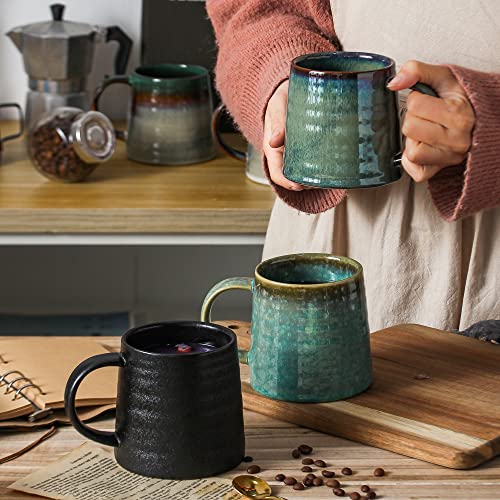 Handmade Ceramic Coffee Mug Set, 16 oz, Blue Green