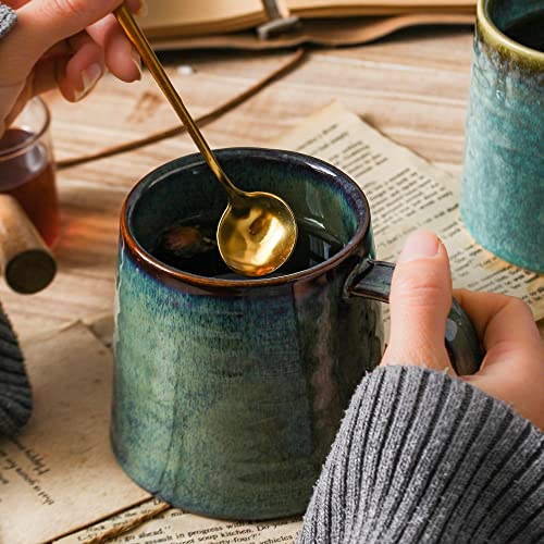 Handmade Ceramic Coffee Mug Set, 16 oz, Blue Green