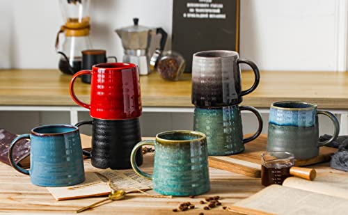 Handmade Ceramic Coffee Mug Set, 16 oz, Blue Green